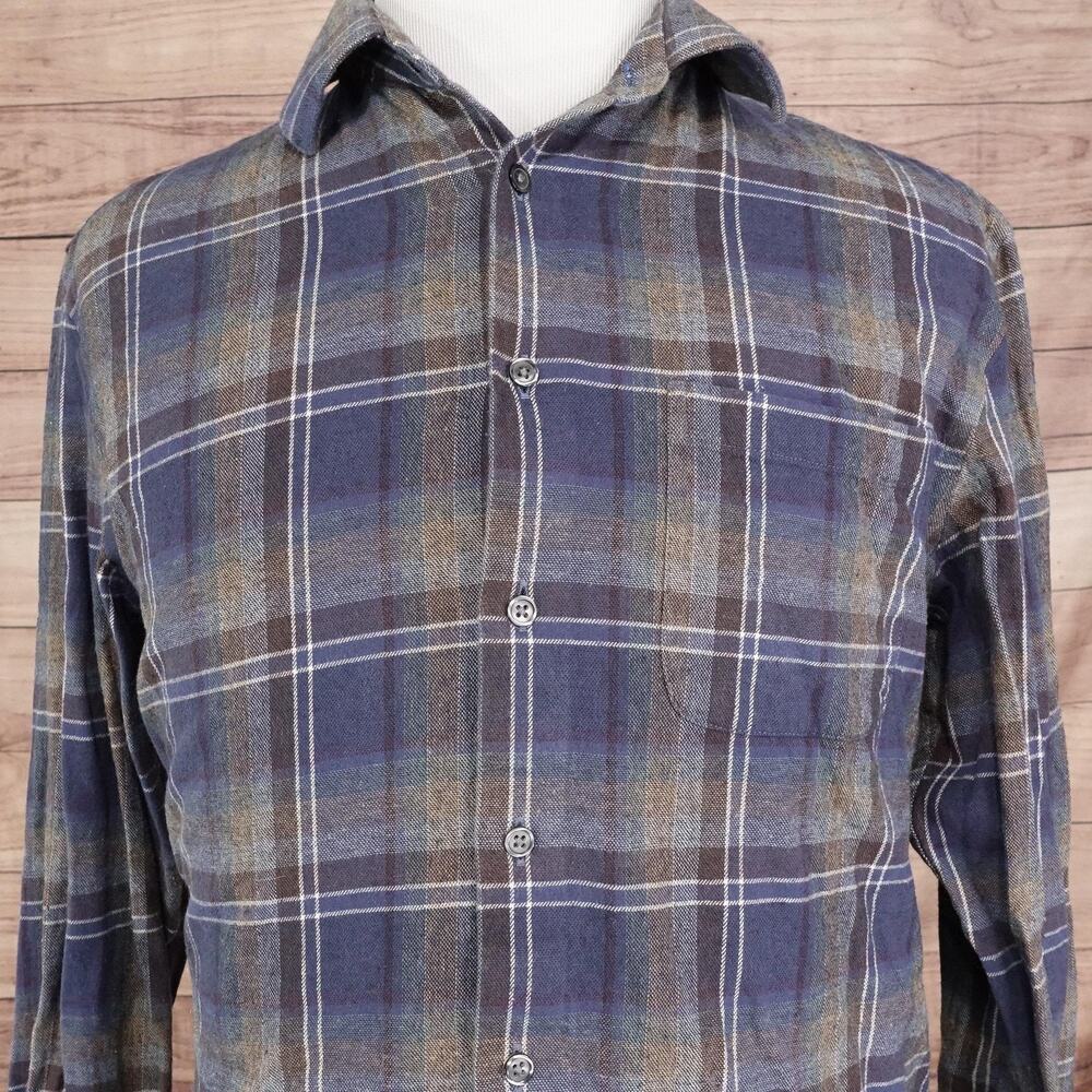 Joseph Abboud Shirt Mens Large Blue Gray Plaid Flannel Button Down Long Sleeve